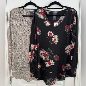 Chelsea & Theodore Tops Lot Of 2 Women Sz XL Black Cream Leopard Long Sleeves